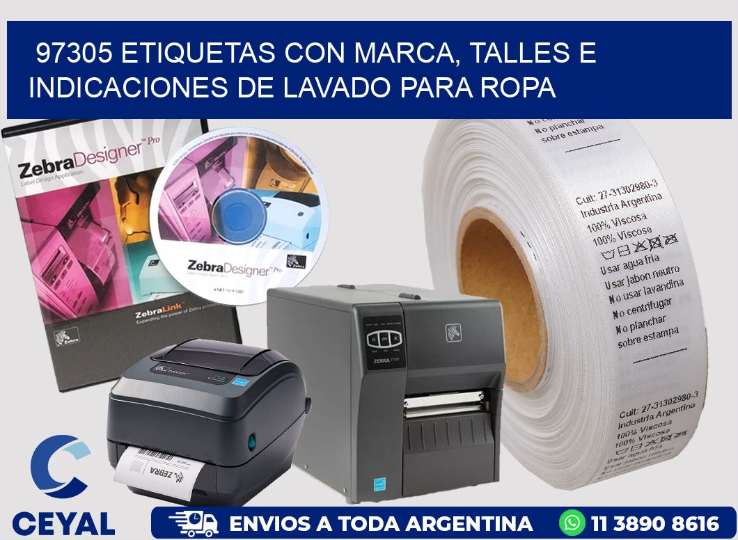 97305 ETIQUETAS CON MARCA, TALLES E INDICACIONES DE LAVADO PARA ROPA