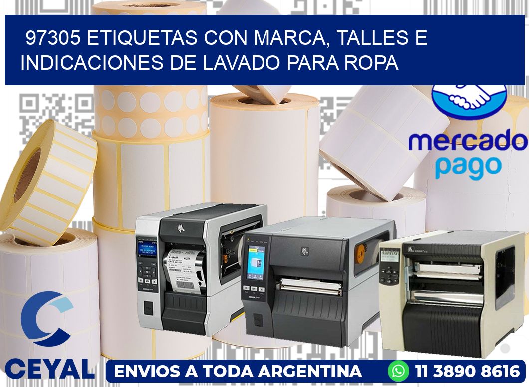 97305 ETIQUETAS CON MARCA, TALLES E INDICACIONES DE LAVADO PARA ROPA