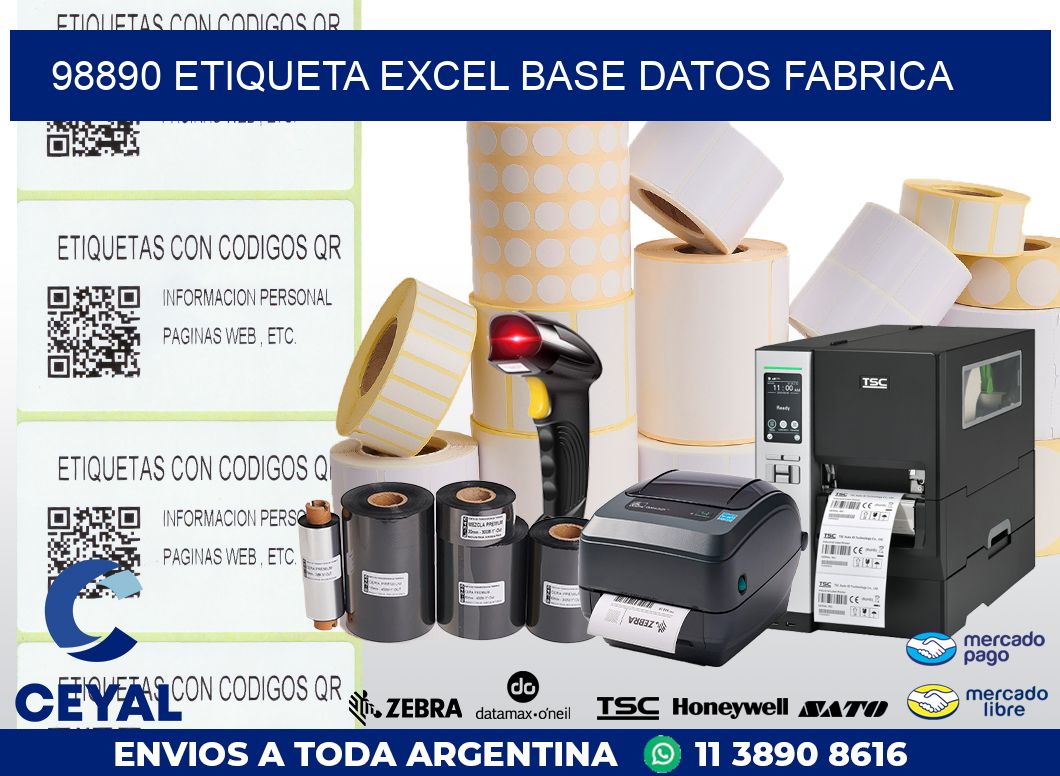 98890 etiqueta excel base datos fabrica