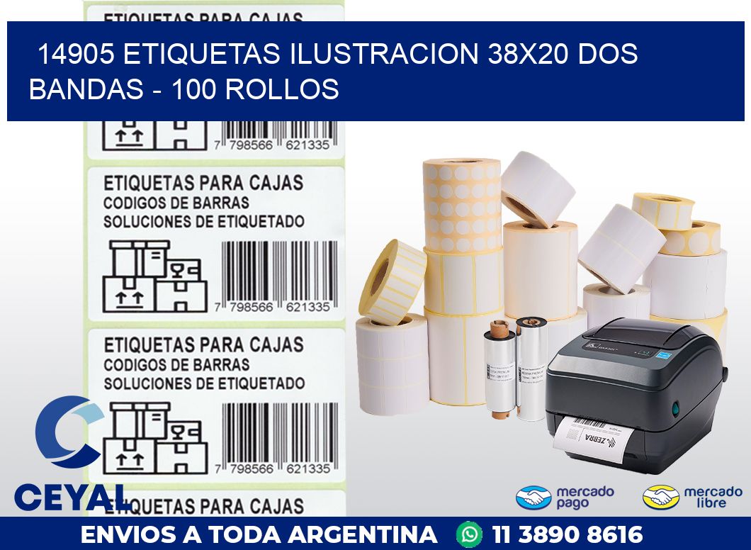 14905 ETIQUETAS ILUSTRACION 38X20 DOS BANDAS - 100 ROLLOS