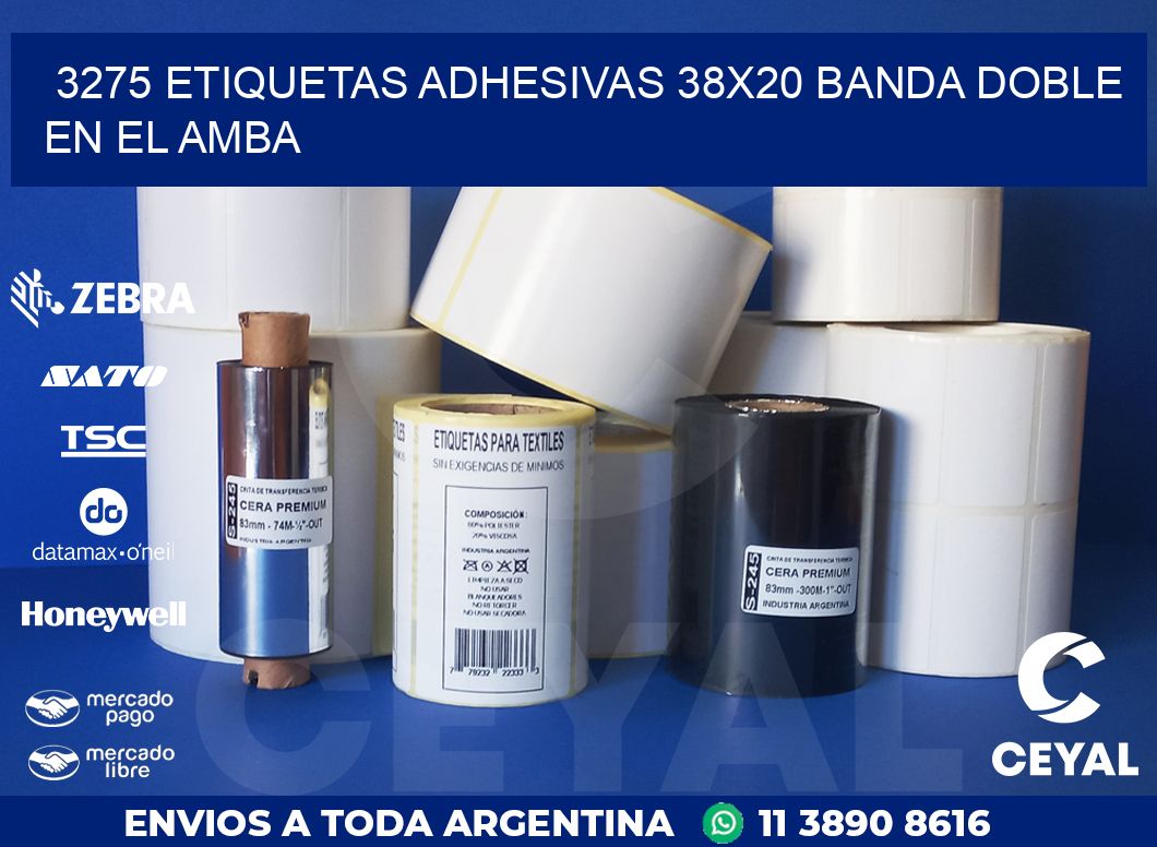 3275 ETIQUETAS ADHESIVAS 38X20 BANDA DOBLE EN EL AMBA