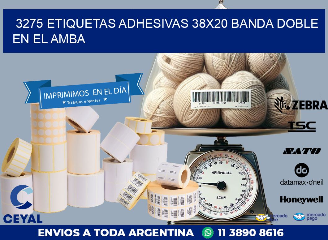 3275 ETIQUETAS ADHESIVAS 38X20 BANDA DOBLE EN EL AMBA