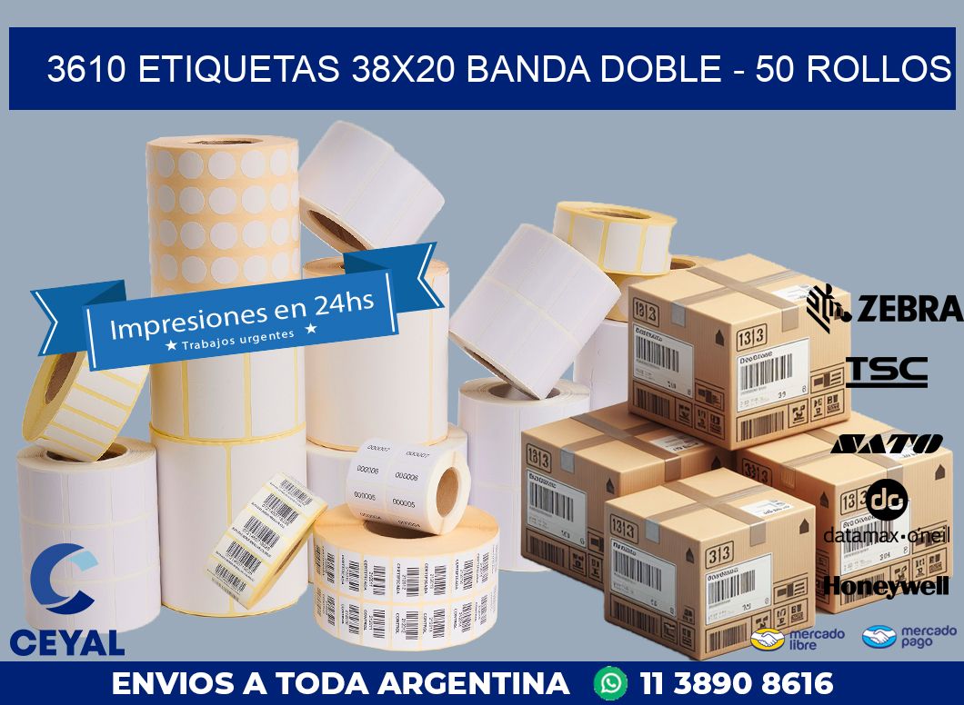 3610 ETIQUETAS 38X20 BANDA DOBLE – 50 ROLLOS