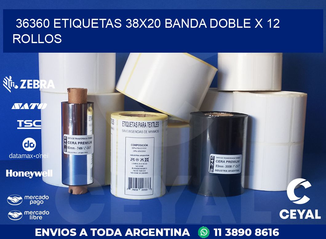 36360 ETIQUETAS 38X20 BANDA DOBLE X 12 ROLLOS