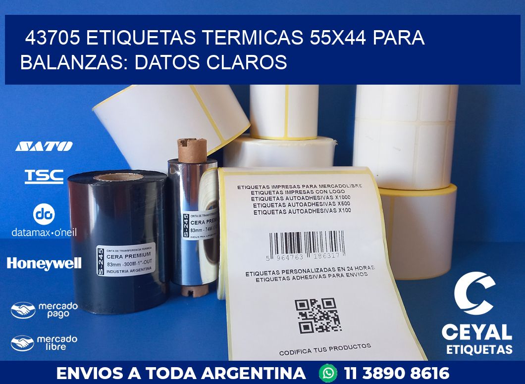 43705 ETIQUETAS TERMICAS 55X44 PARA BALANZAS: DATOS CLAROS