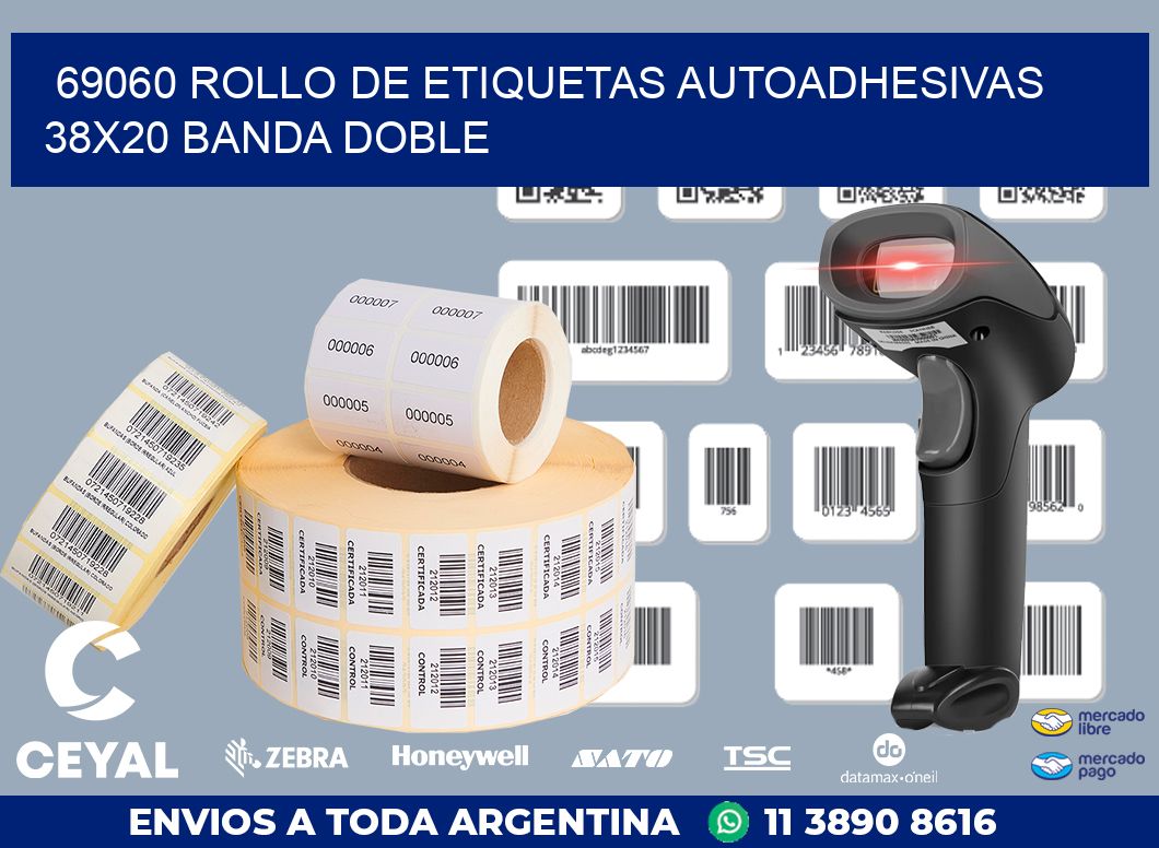 69060 ROLLO DE ETIQUETAS AUTOADHESIVAS 38X20 BANDA DOBLE