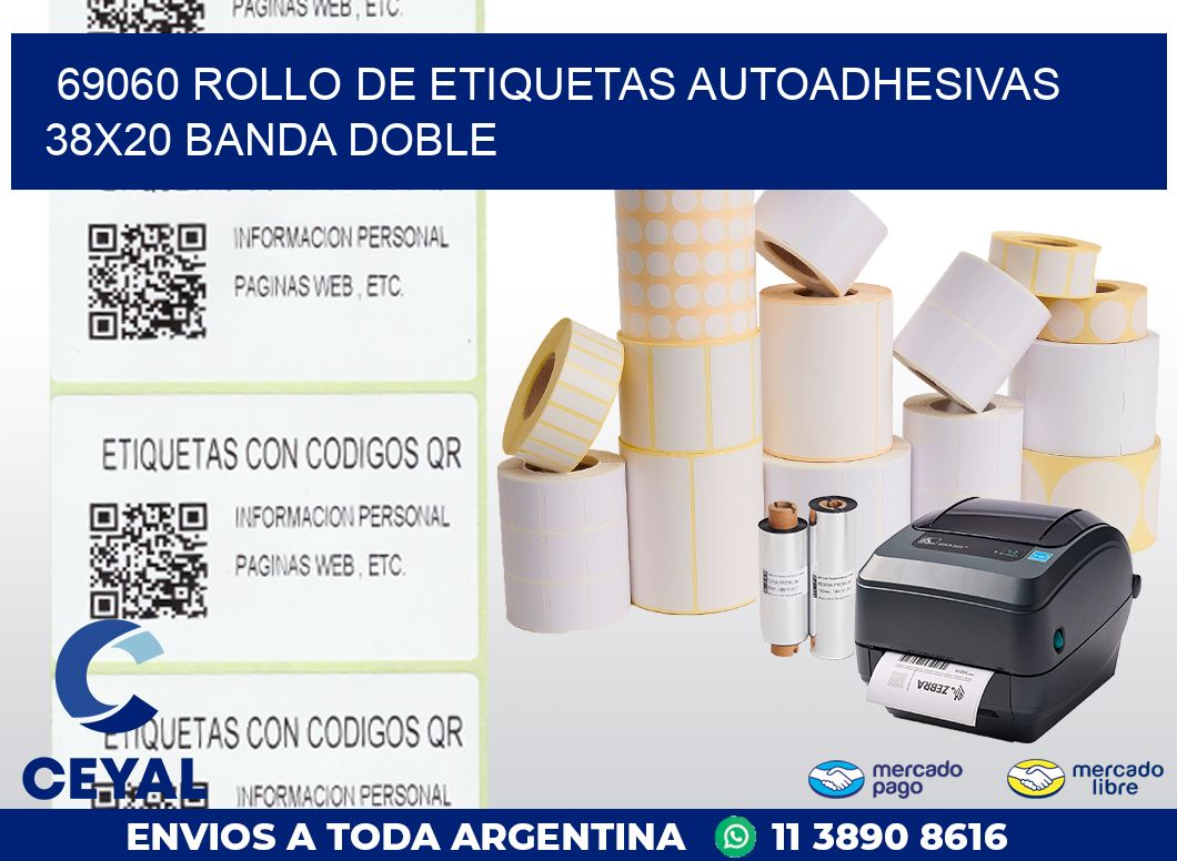 69060 ROLLO DE ETIQUETAS AUTOADHESIVAS 38X20 BANDA DOBLE