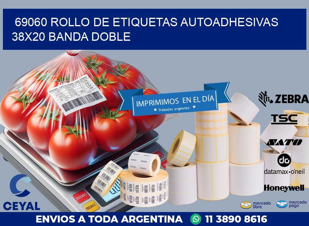 69060 ROLLO DE ETIQUETAS AUTOADHESIVAS 38X20 BANDA DOBLE