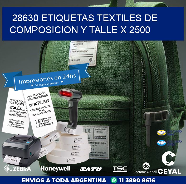 28630 ETIQUETAS TEXTILES DE COMPOSICION Y TALLE X 2500