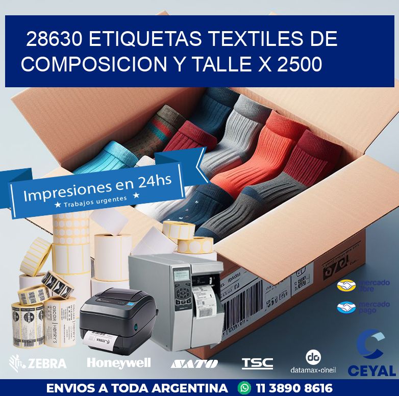 28630 ETIQUETAS TEXTILES DE COMPOSICION Y TALLE X 2500