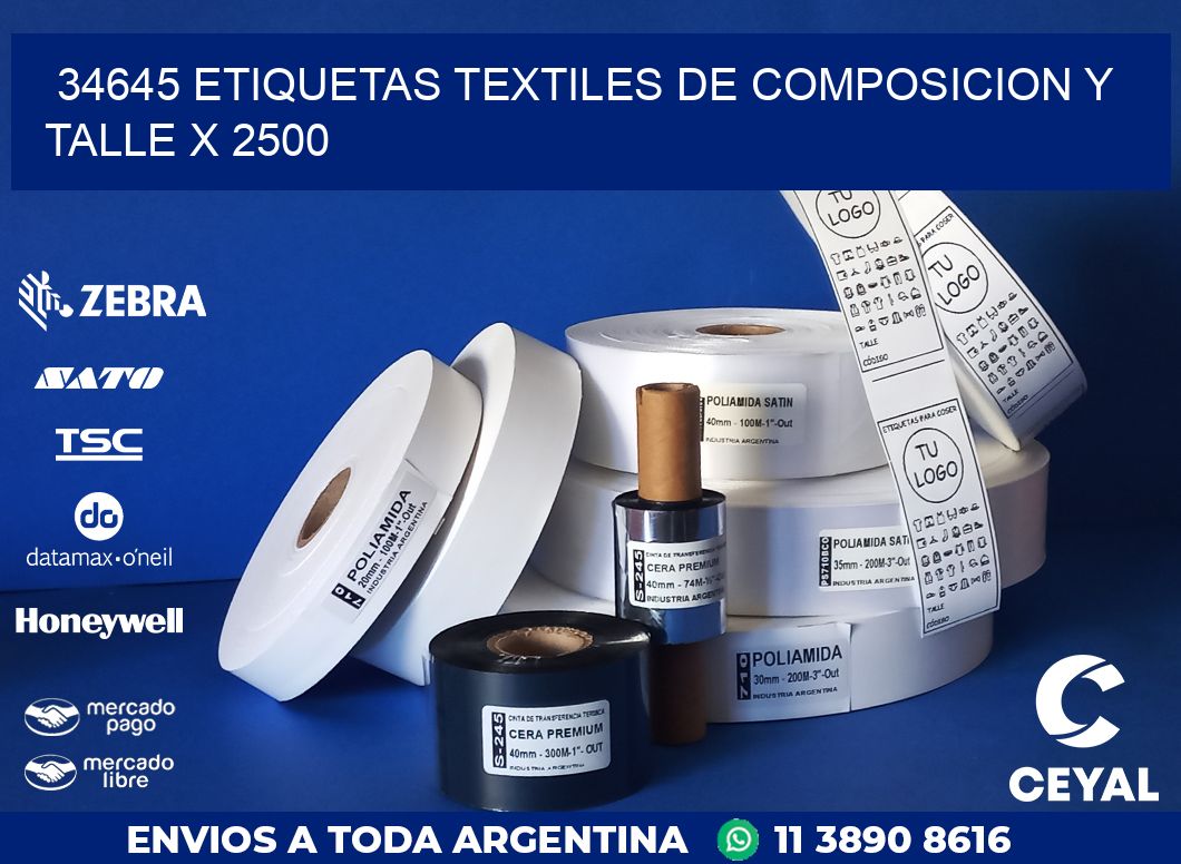 34645 ETIQUETAS TEXTILES DE COMPOSICION Y TALLE X 2500