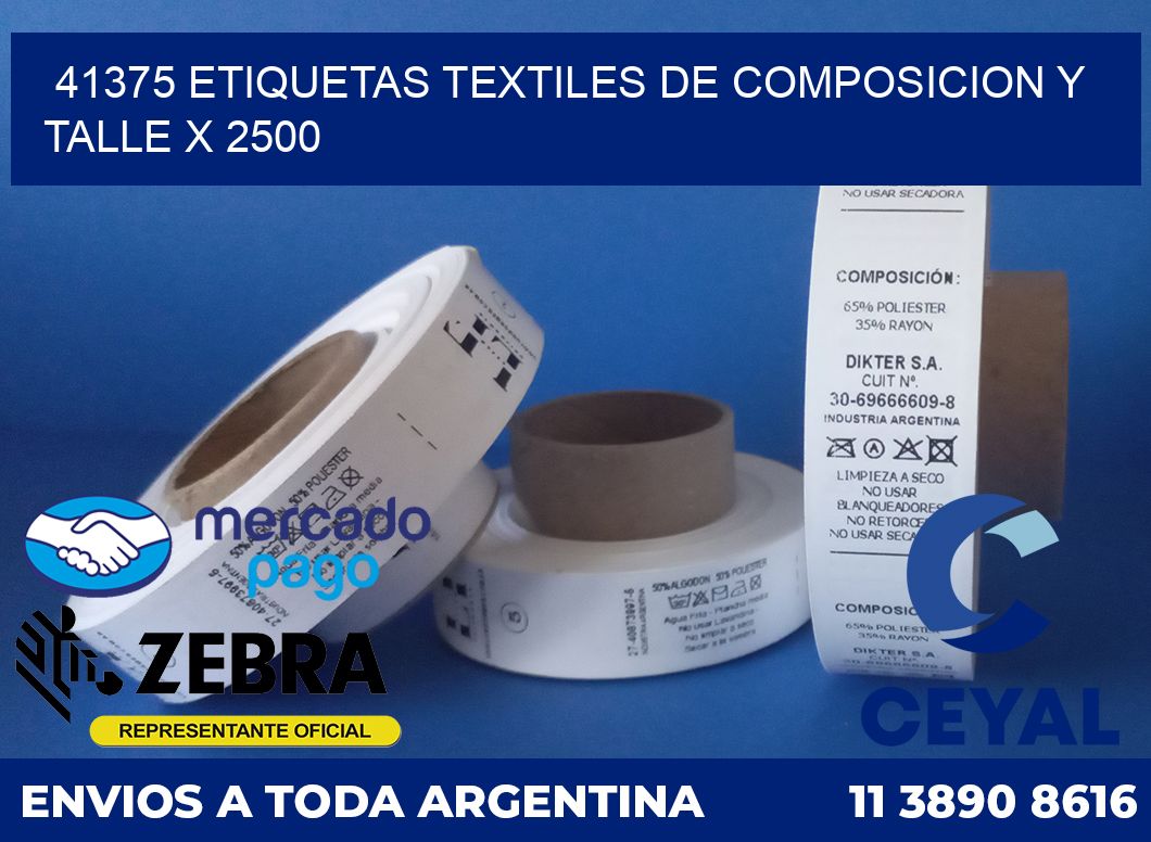 41375 ETIQUETAS TEXTILES DE COMPOSICION Y TALLE X 2500