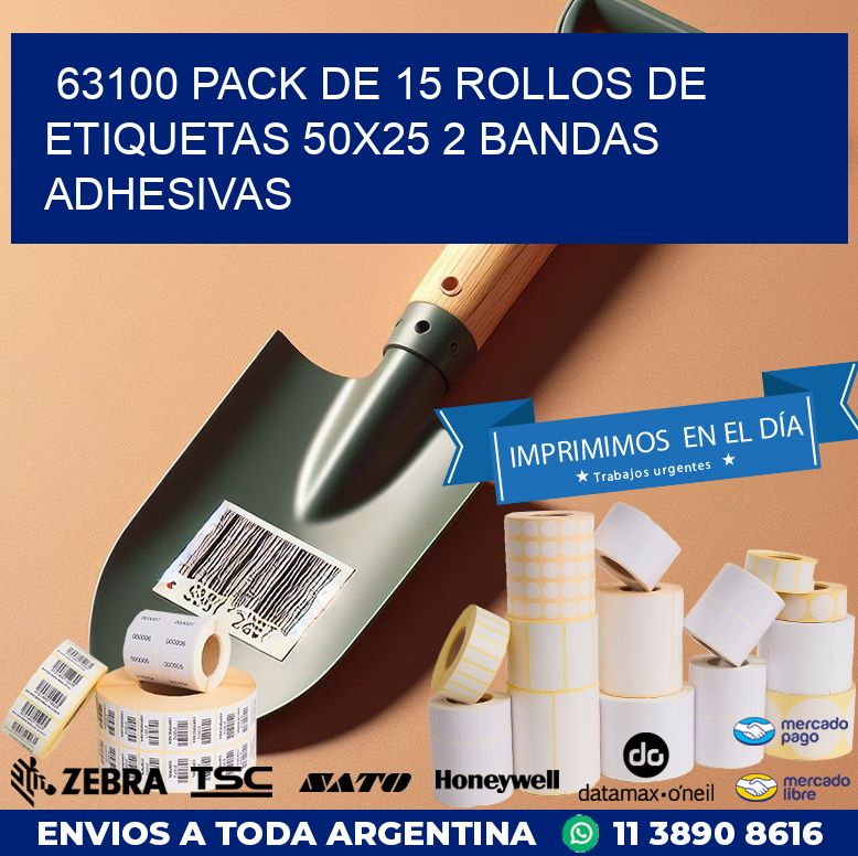 63100 PACK DE 15 ROLLOS DE ETIQUETAS 50X25 2 BANDAS ADHESIVAS