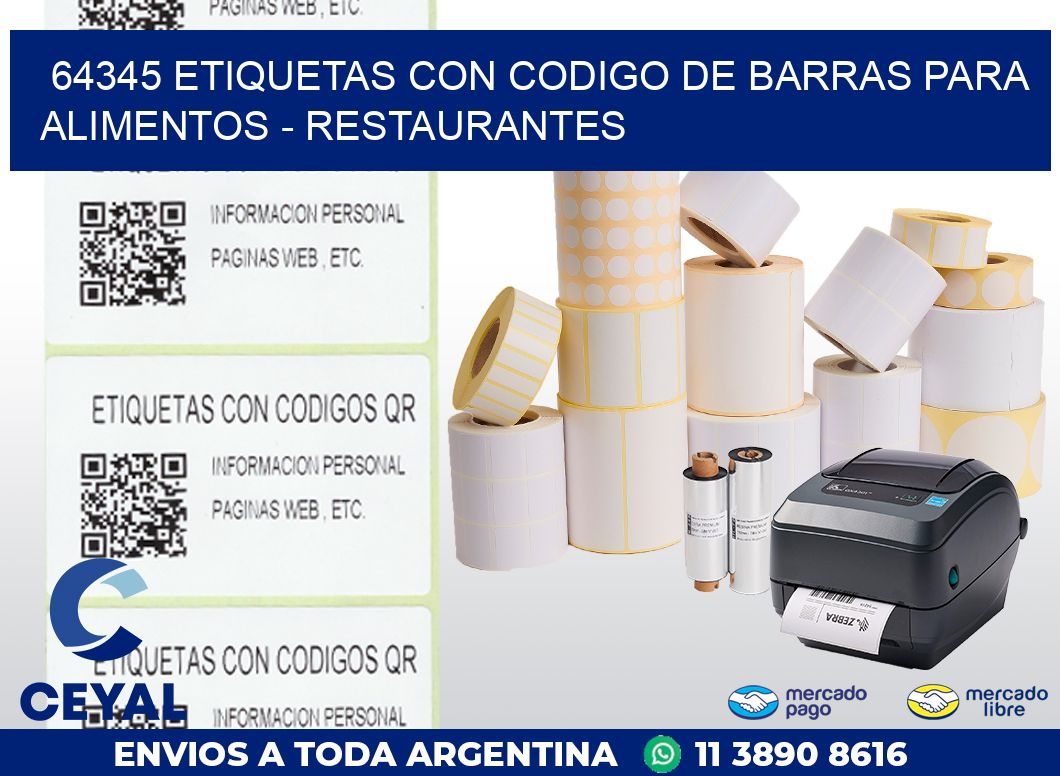 64345 ETIQUETAS CON CODIGO DE BARRAS PARA ALIMENTOS - RESTAURANTES