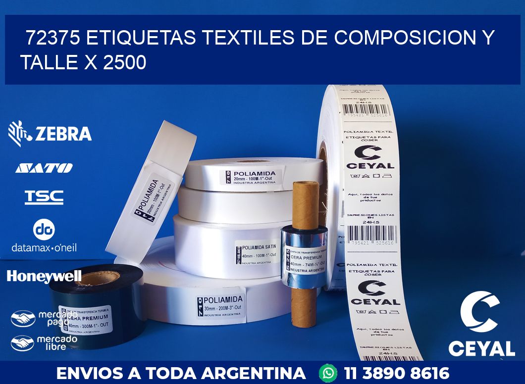 72375 ETIQUETAS TEXTILES DE COMPOSICION Y TALLE X 2500