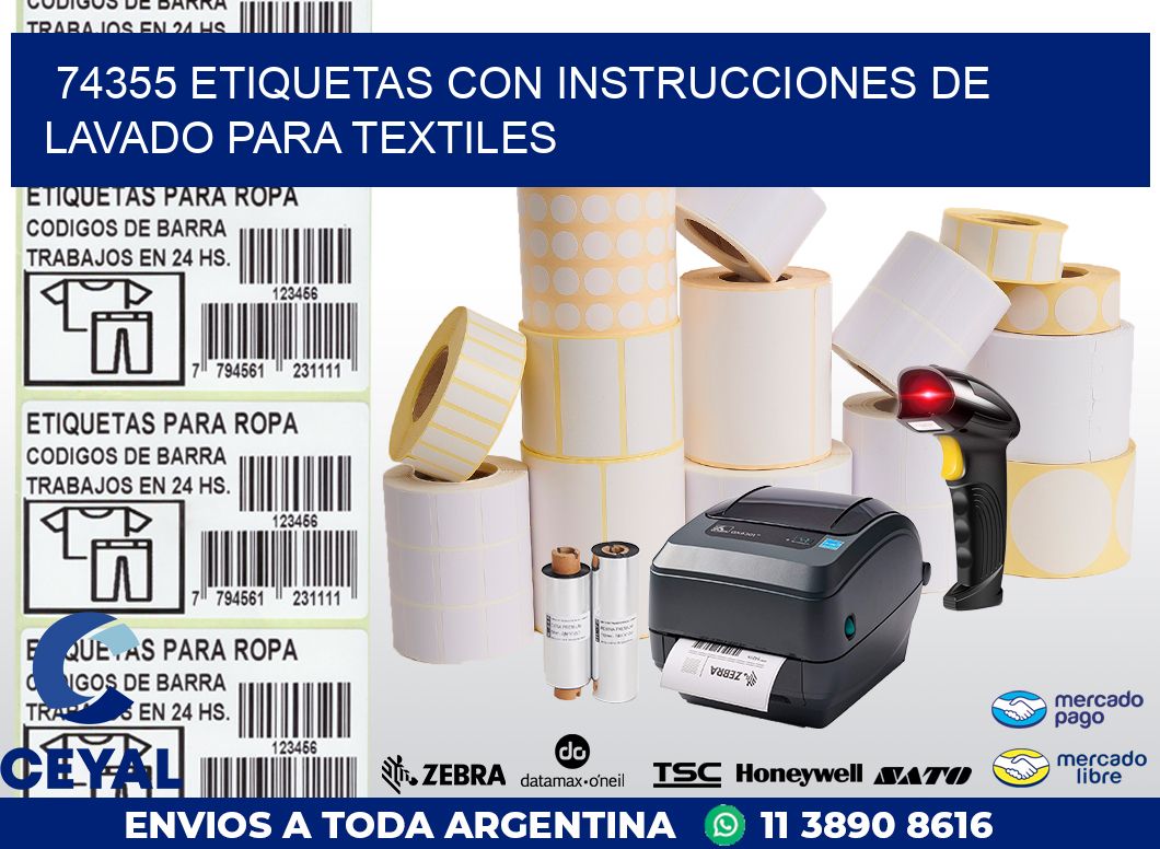 74355 ETIQUETAS CON INSTRUCCIONES DE LAVADO PARA TEXTILES