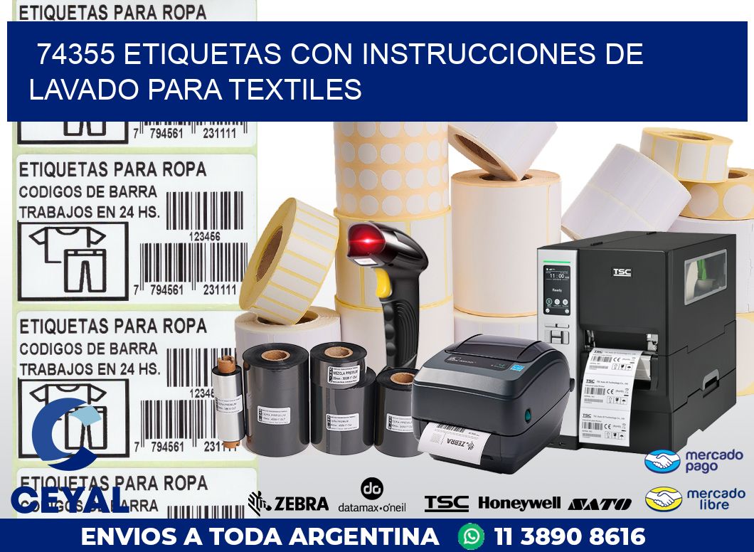 74355 ETIQUETAS CON INSTRUCCIONES DE LAVADO PARA TEXTILES