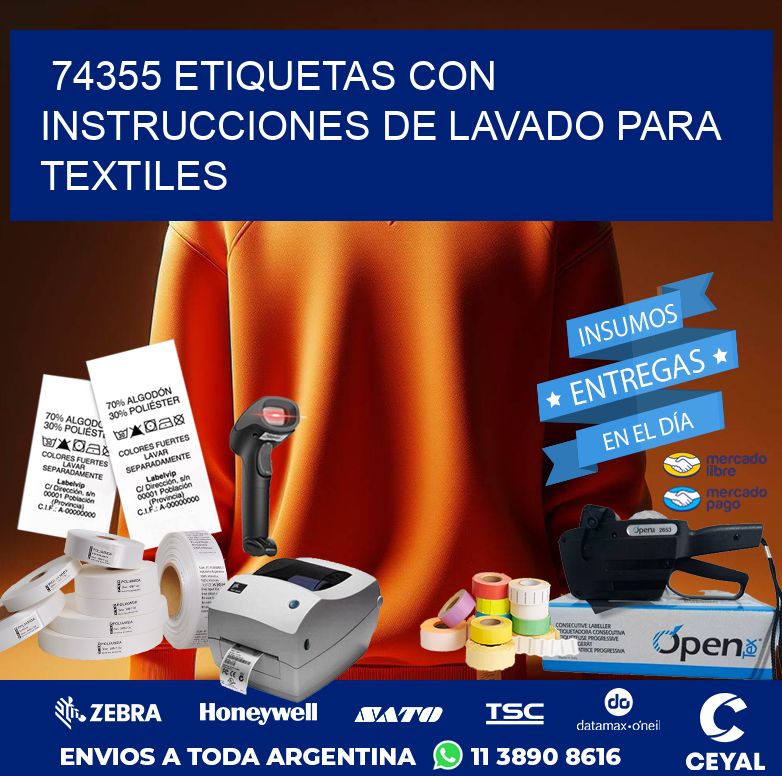74355 ETIQUETAS CON INSTRUCCIONES DE LAVADO PARA TEXTILES