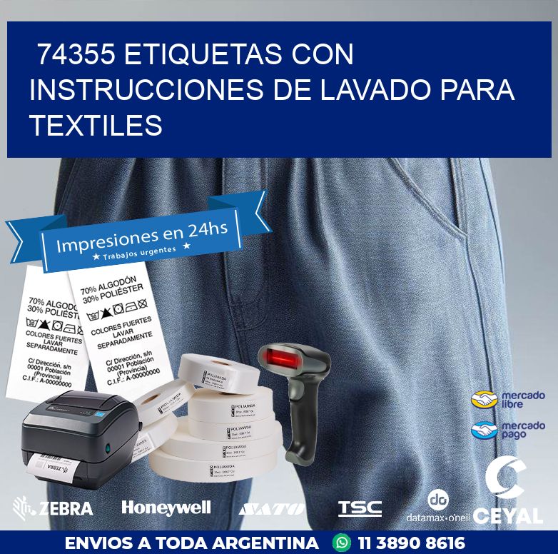 74355 ETIQUETAS CON INSTRUCCIONES DE LAVADO PARA TEXTILES