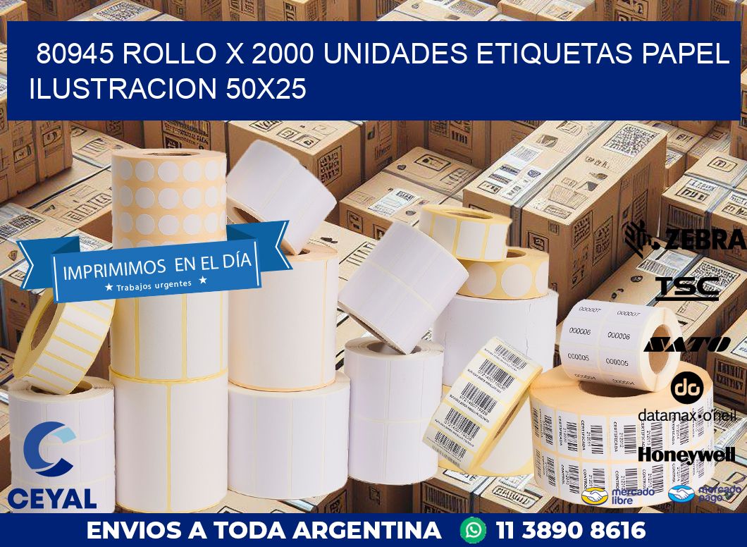 80945 ROLLO X 2000 UNIDADES ETIQUETAS PAPEL ILUSTRACION 50X25