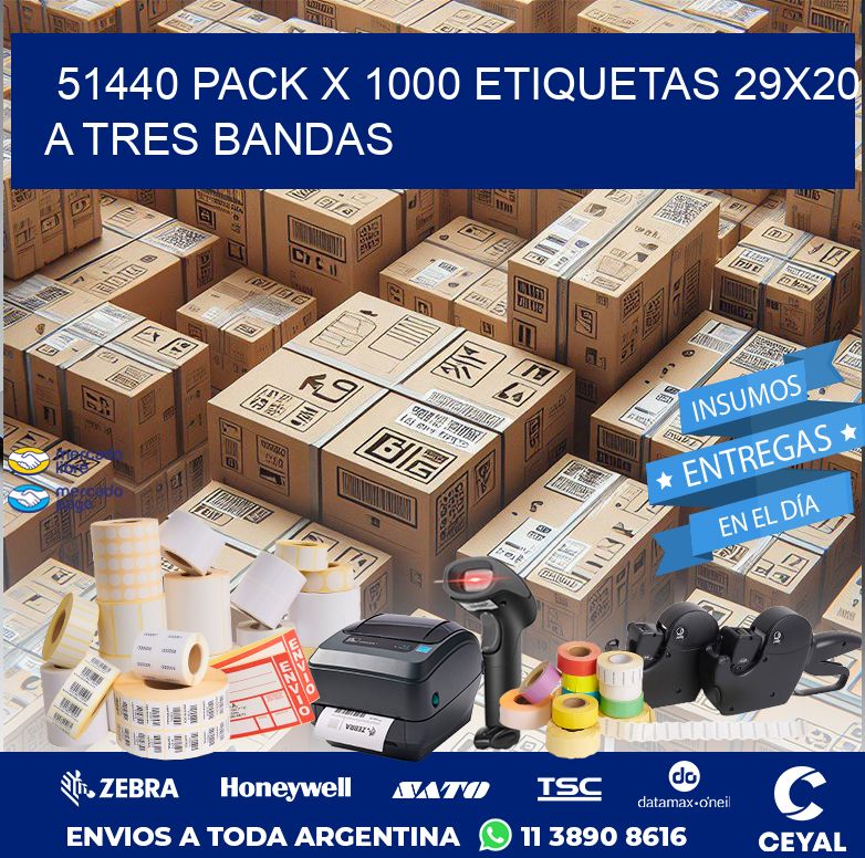 51440 PACK X 1000 ETIQUETAS 29X20 A TRES BANDAS
