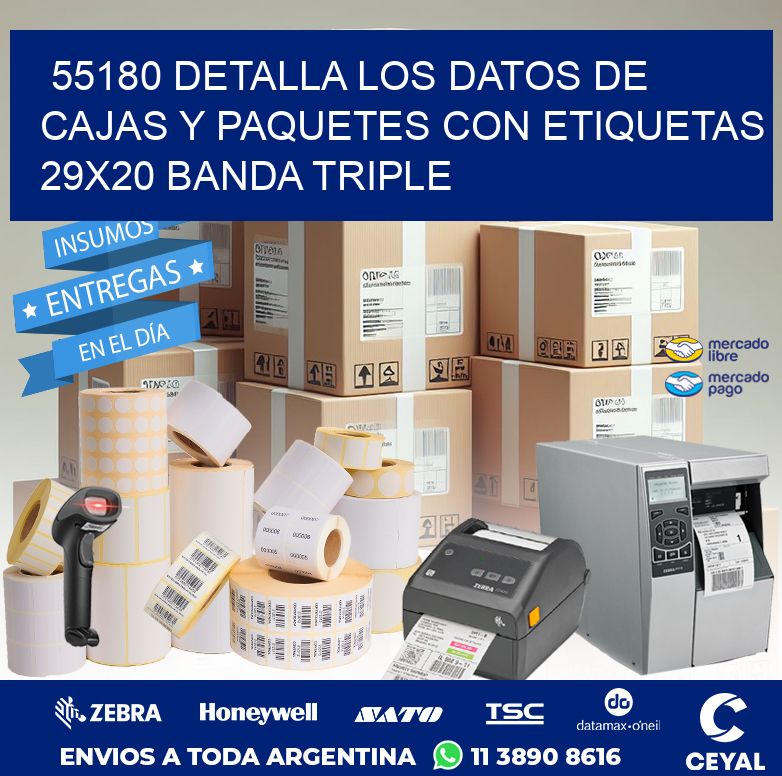 55180 DETALLA LOS DATOS DE CAJAS Y PAQUETES CON ETIQUETAS 29X20 BANDA TRIPLE