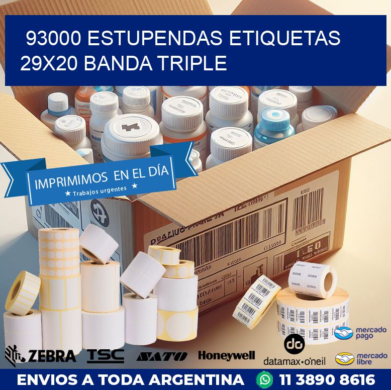 93000 ESTUPENDAS ETIQUETAS 29X20 BANDA TRIPLE