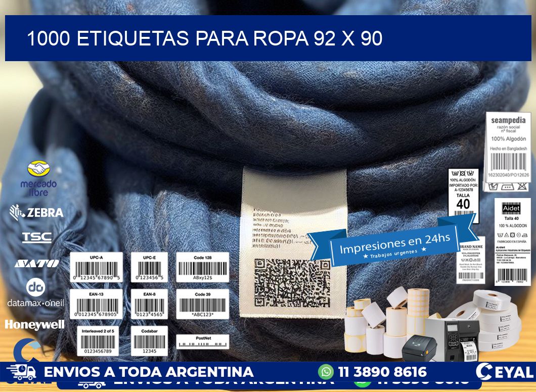 1000 ETIQUETAS PARA ROPA 92 x 90