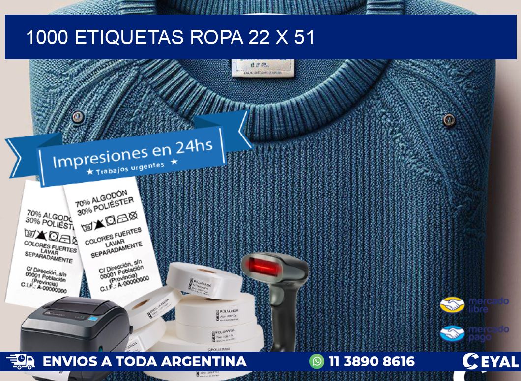 1000 ETIQUETAS ROPA 22 x 51