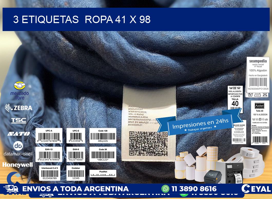 3 ETIQUETAS  ROPA 41 x 98