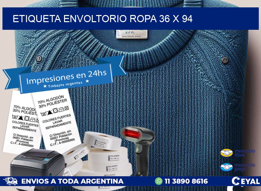 ETIQUETA ENVOLTORIO ROPA 36 x 94