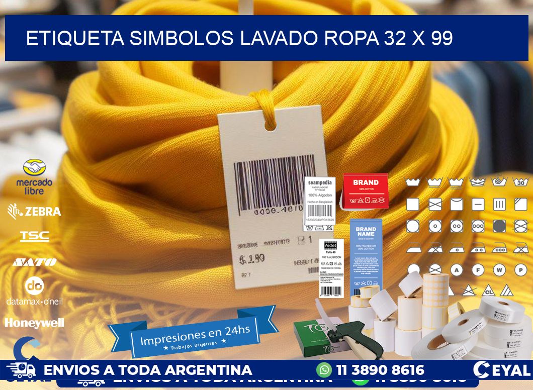 ETIQUETA SIMBOLOS LAVADO ROPA 32 x 99