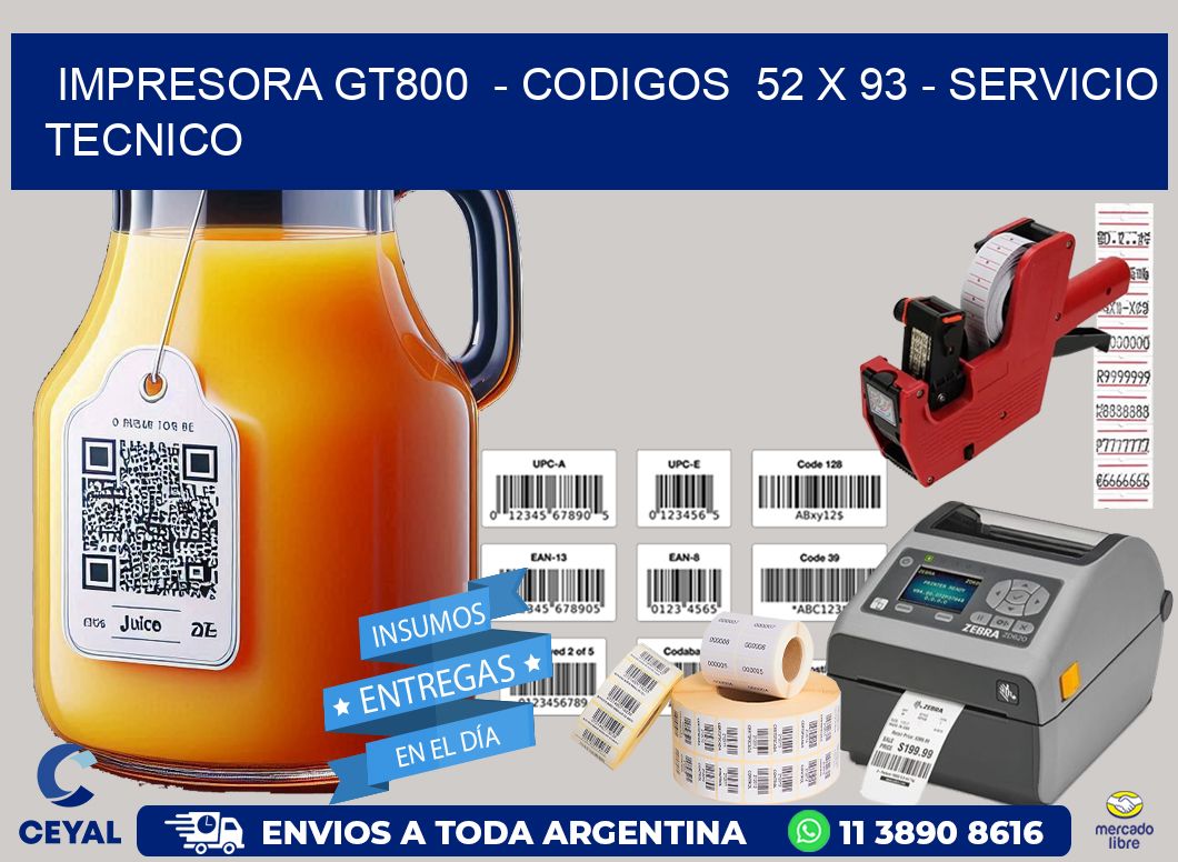 IMPRESORA GT800  - CODIGOS  52 x 93 - SERVICIO TECNICO