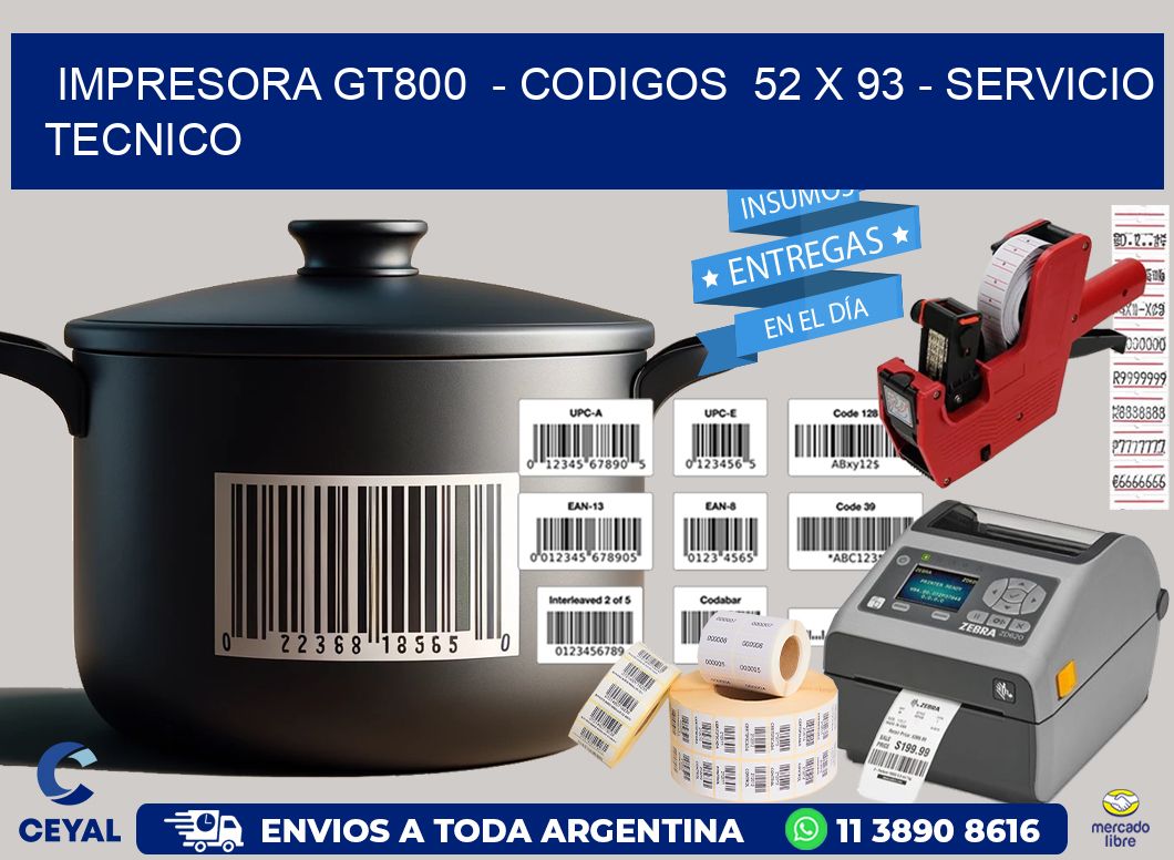 IMPRESORA GT800  – CODIGOS  52 x 93 – SERVICIO TECNICO