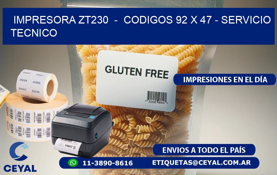 IMPRESORA ZT230  -  CODIGOS 92 x 47 - SERVICIO TECNICO