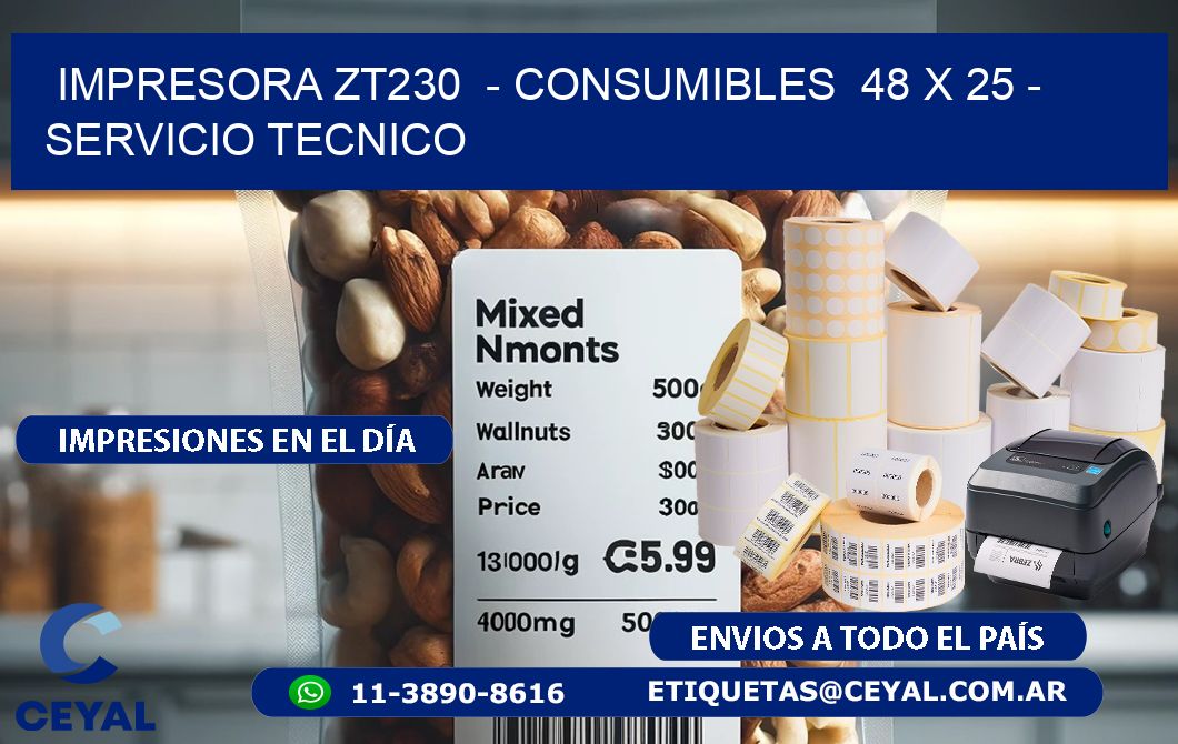 IMPRESORA ZT230  – CONSUMIBLES  48 x 25 – SERVICIO TECNICO