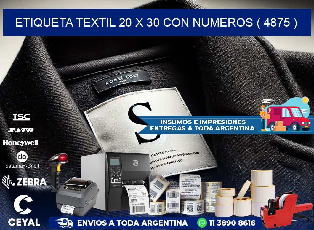 ETIQUETA TEXTIL 20 X 30 CON NUMEROS ( 4875 )