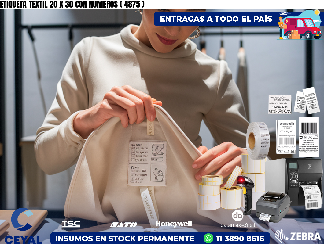 ETIQUETA TEXTIL 20 X 30 CON NUMEROS ( 4875 )