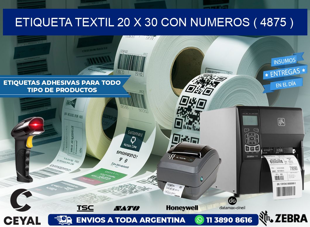 ETIQUETA TEXTIL 20 X 30 CON NUMEROS ( 4875 )