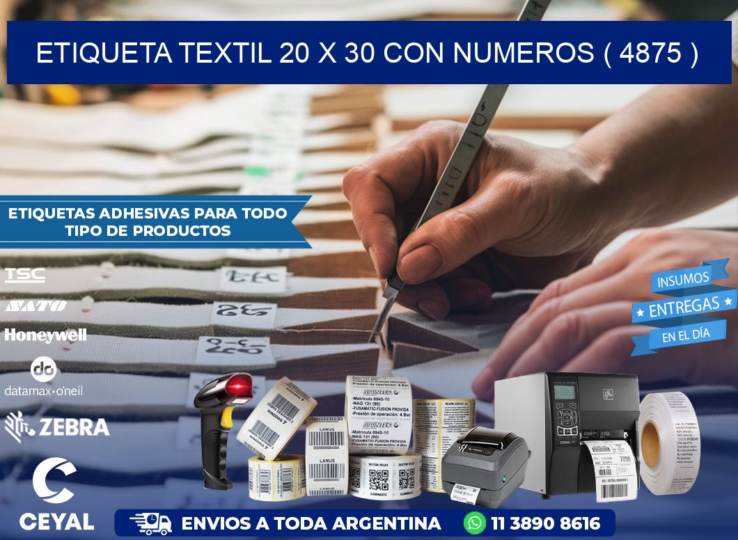 ETIQUETA TEXTIL 20 X 30 CON NUMEROS ( 4875 )