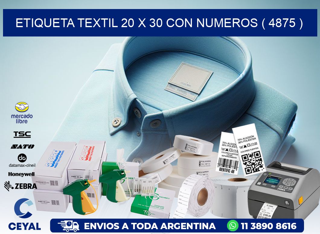 ETIQUETA TEXTIL 20 X 30 CON NUMEROS ( 4875 )