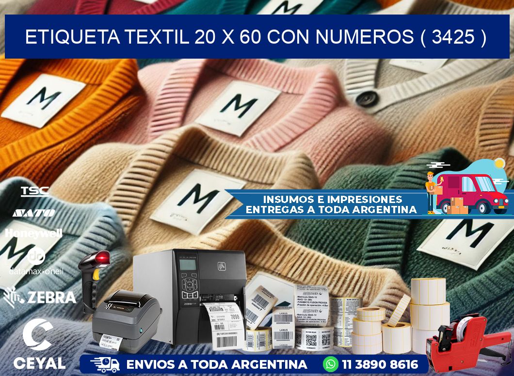 ETIQUETA TEXTIL 20 X 60 CON NUMEROS ( 3425 )