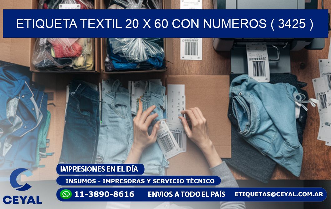 ETIQUETA TEXTIL 20 X 60 CON NUMEROS ( 3425 )