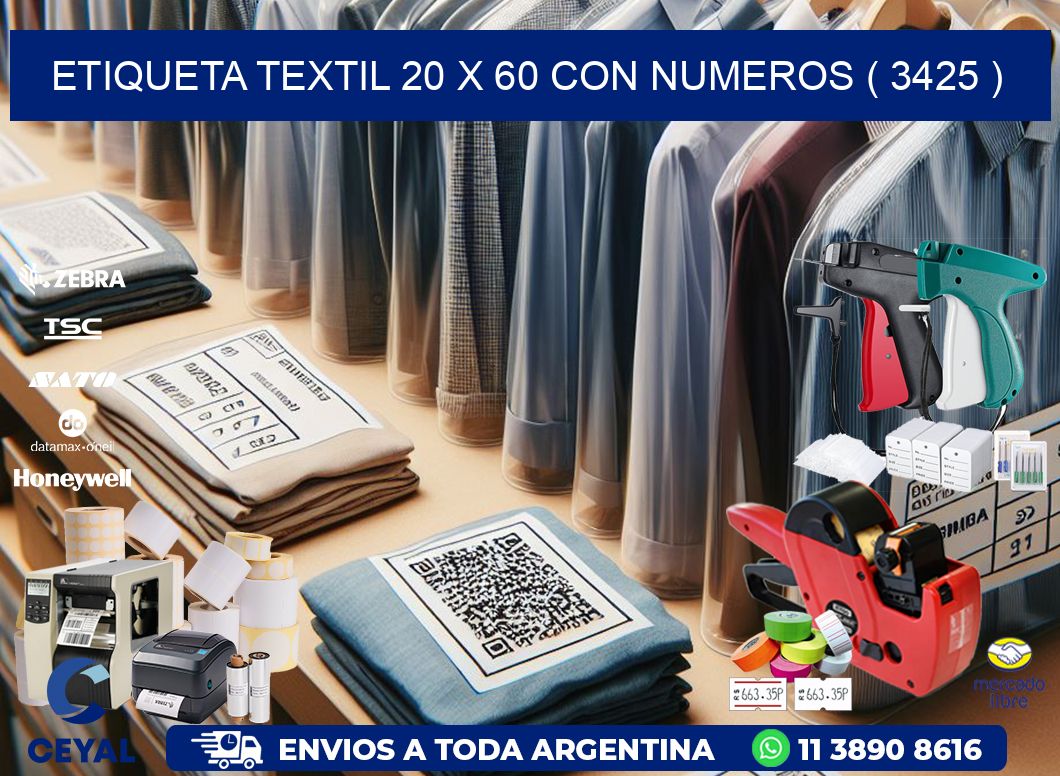 ETIQUETA TEXTIL 20 X 60 CON NUMEROS ( 3425 )
