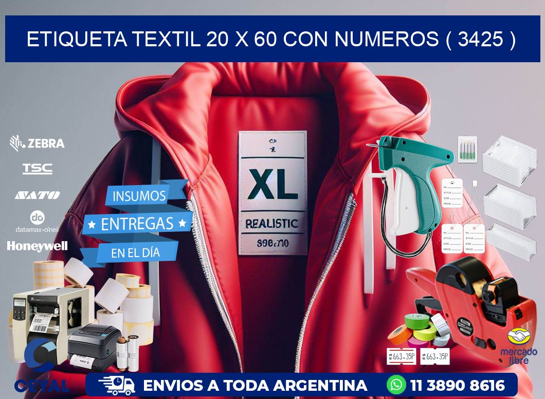ETIQUETA TEXTIL 20 X 60 CON NUMEROS ( 3425 )