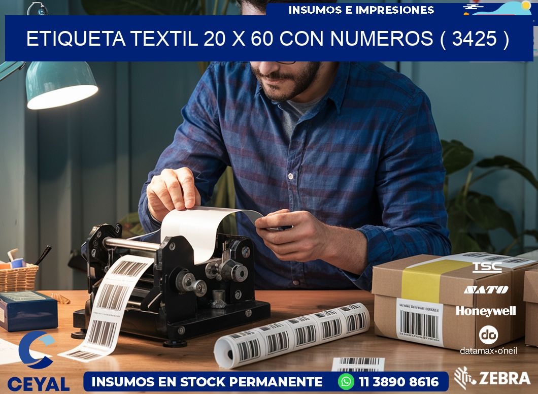 ETIQUETA TEXTIL 20 X 60 CON NUMEROS ( 3425 )