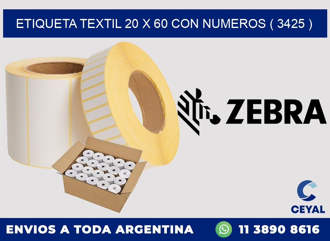 ETIQUETA TEXTIL 20 X 60 CON NUMEROS ( 3425 )