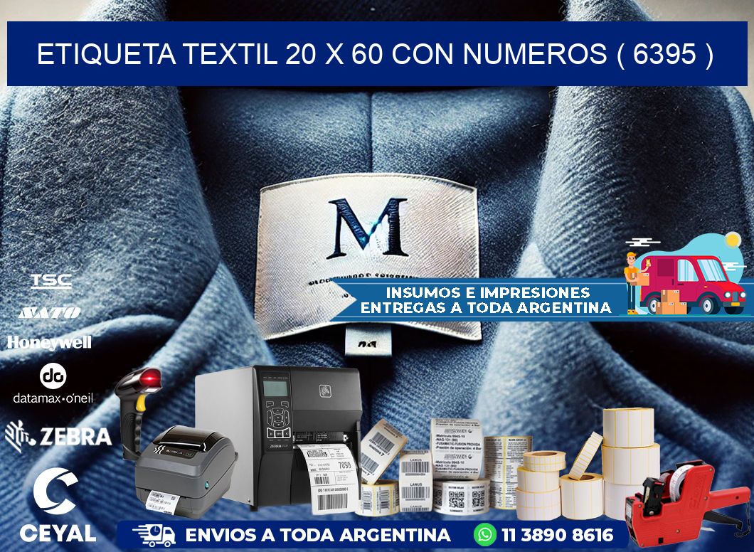 ETIQUETA TEXTIL 20 X 60 CON NUMEROS ( 6395 )