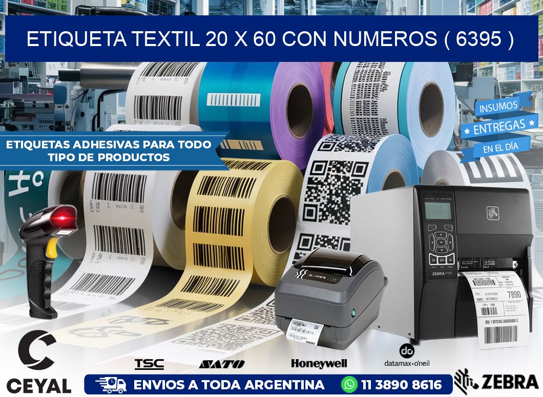 ETIQUETA TEXTIL 20 X 60 CON NUMEROS ( 6395 )