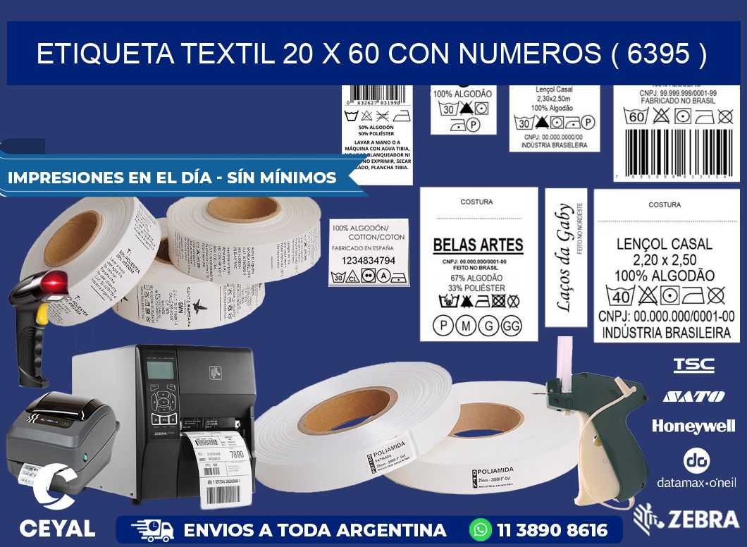 ETIQUETA TEXTIL 20 X 60 CON NUMEROS ( 6395 )